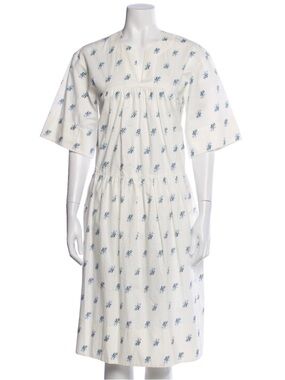 Lee Mathews White Midi Dress with Blue Floral Print 00